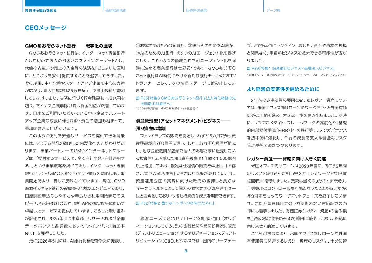 株式会社あおぞら銀行「統合報告書 ディスクロージャー誌 2026 本編」9 ページ目