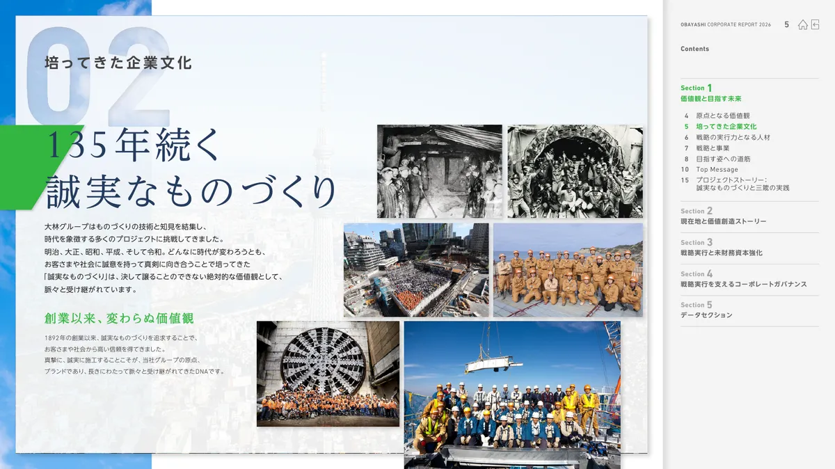 株式会社大林組「OBAYASHI コーポレートレポート 2026（統合報告書）」6 ページ目