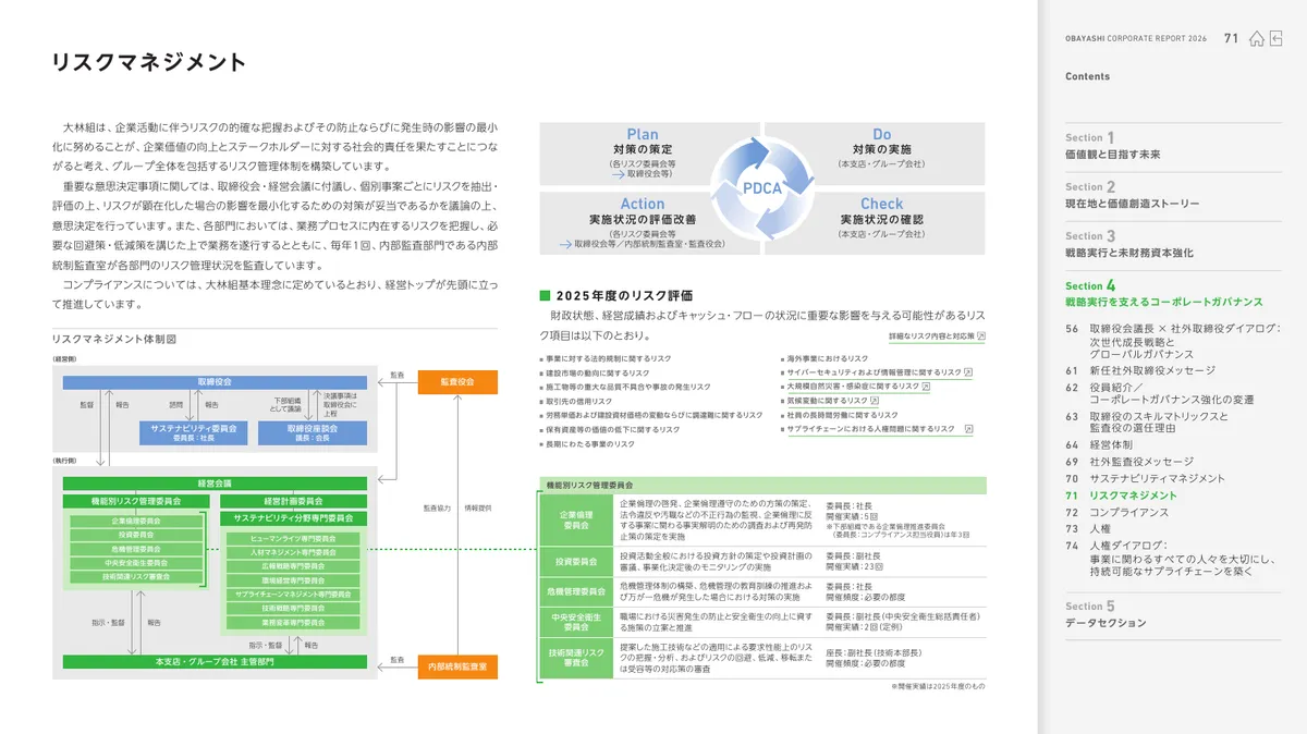 株式会社大林組「OBAYASHI コーポレートレポート 2026（統合報告書）」72 ページ目